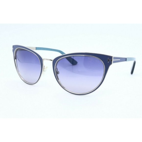 Tom Ford Nina TF 373 86Z Cat Eye Blue Silver Sunglasses Blue Gradient Lenses (B)